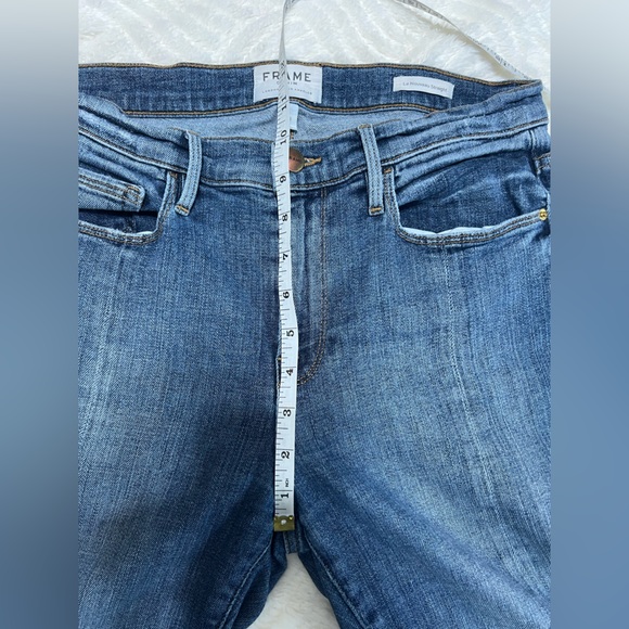 FRAME Le Nouveau Straight Jeans Size 29 Blue Ankle Slit Raw Hem High Rise EUC - Picture 8 of 12